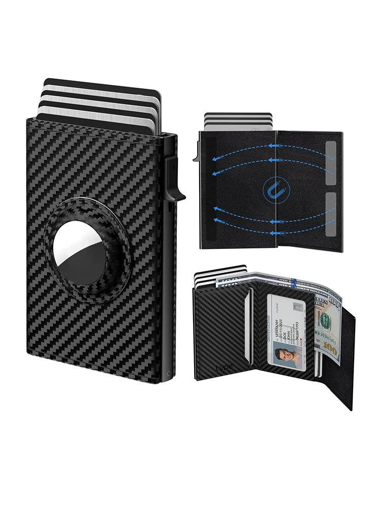 Ultradünnes RFID-Kartenetui mit AirTag-Halter – Hochwertige & sichere Geldbörse