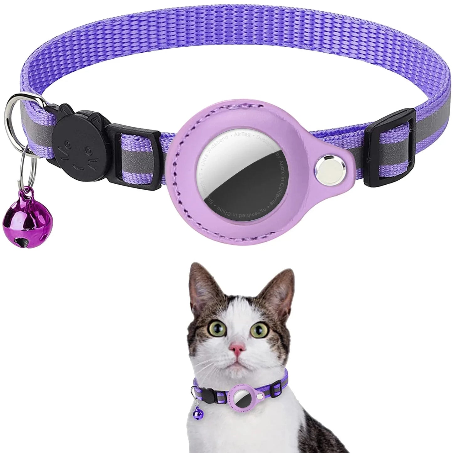 Reflektierendes AirTag-Katzenhalsband mit Sicherheitsschnalle & wasserdichtem AirTag-Halter