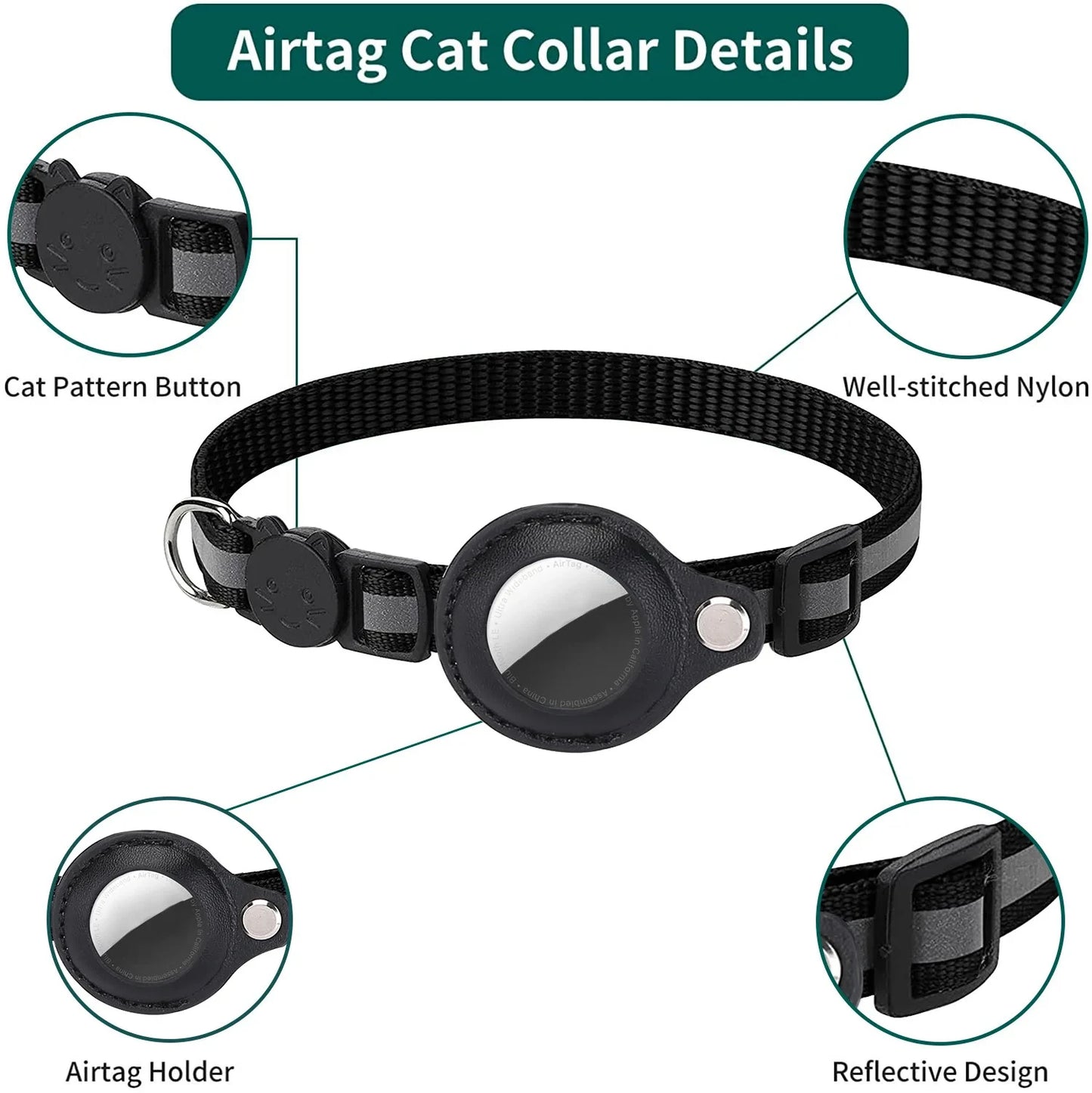 Reflektierendes AirTag-Katzenhalsband mit Sicherheitsschnalle & wasserdichtem AirTag-Halter