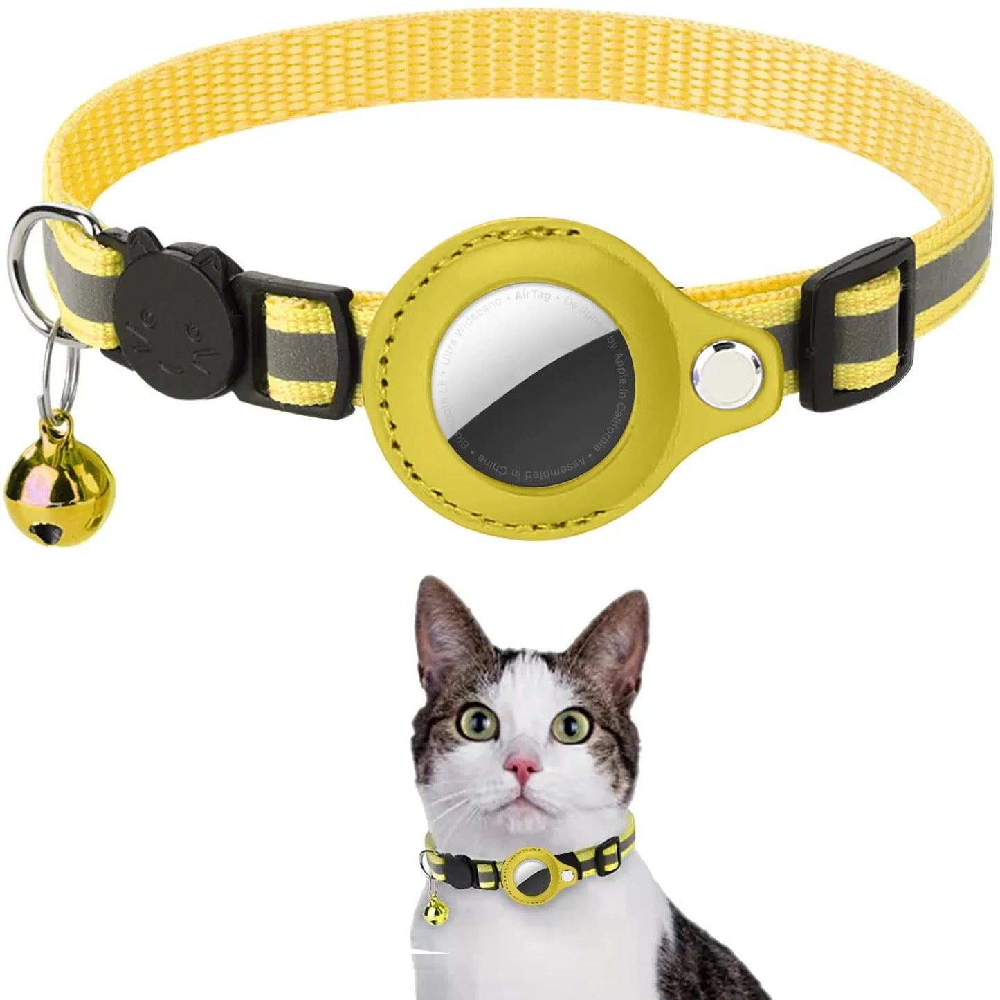 Reflektierendes AirTag-Katzenhalsband mit Sicherheitsschnalle & wasserdichtem AirTag-Halter