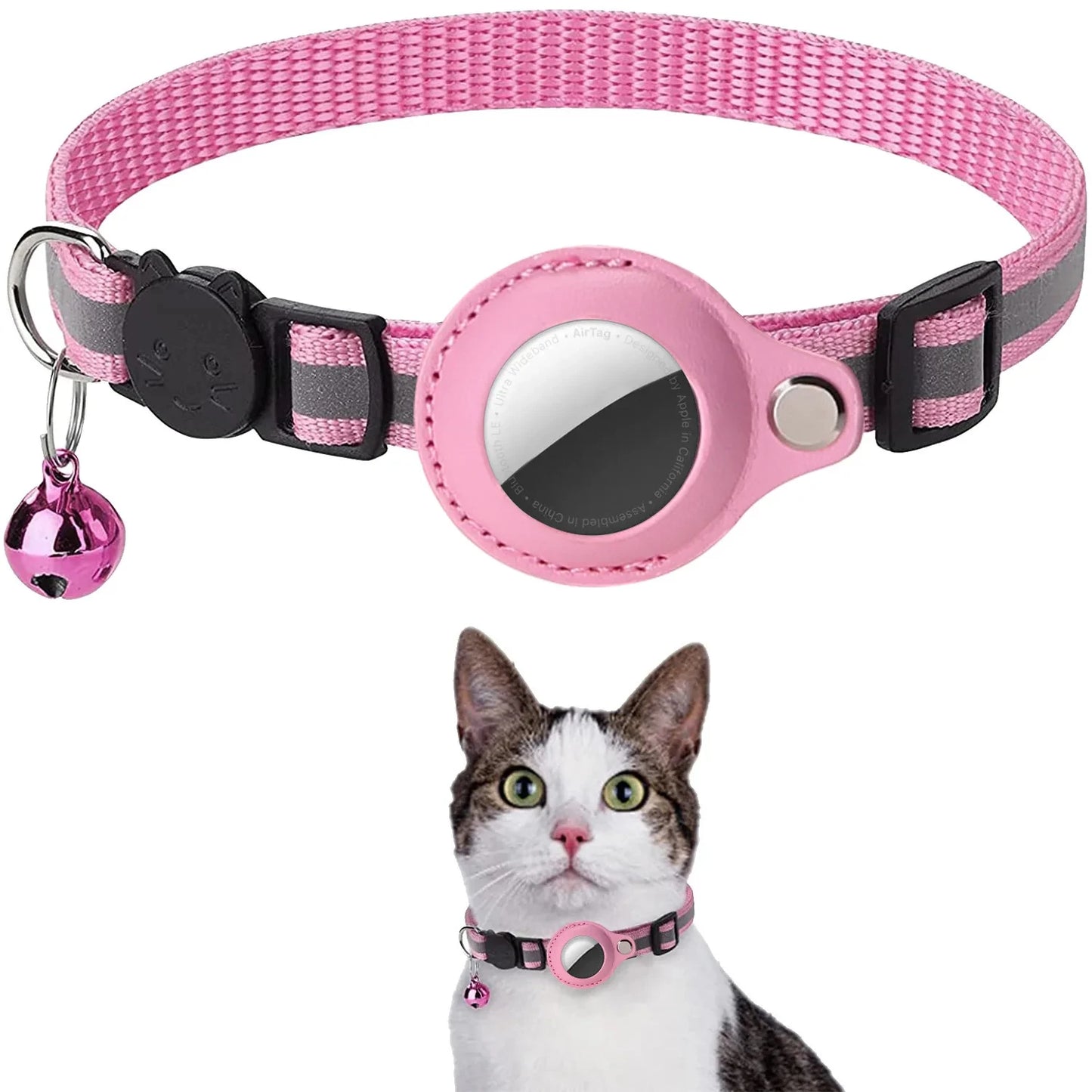 Reflektierendes AirTag-Katzenhalsband mit Sicherheitsschnalle & wasserdichtem AirTag-Halter