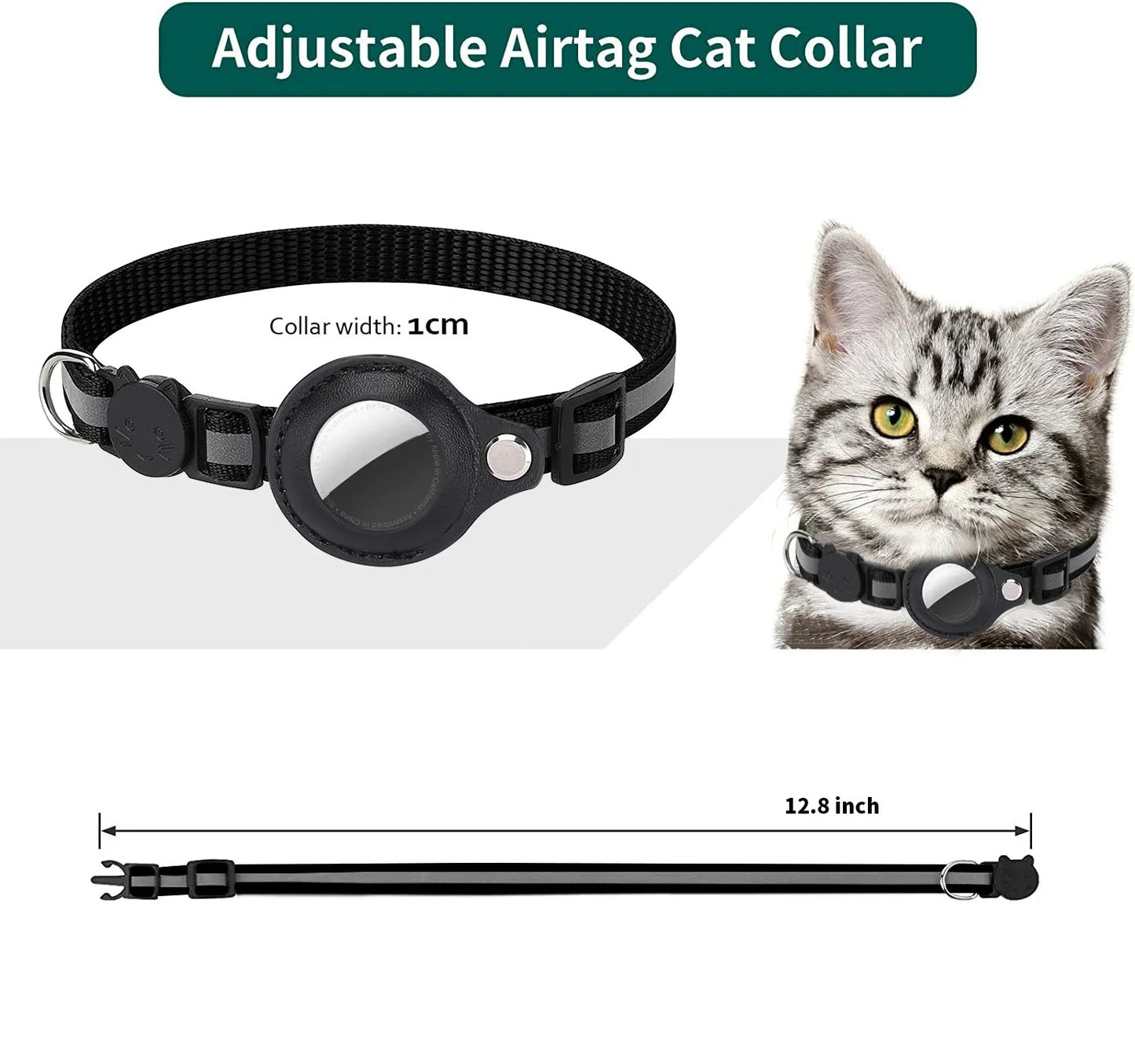 Reflektierendes AirTag-Katzenhalsband mit Sicherheitsschnalle & wasserdichtem AirTag-Halter
