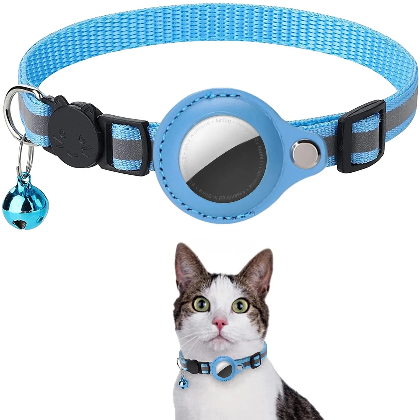 Reflektierendes AirTag-Katzenhalsband mit Sicherheitsschnalle & wasserdichtem AirTag-Halter