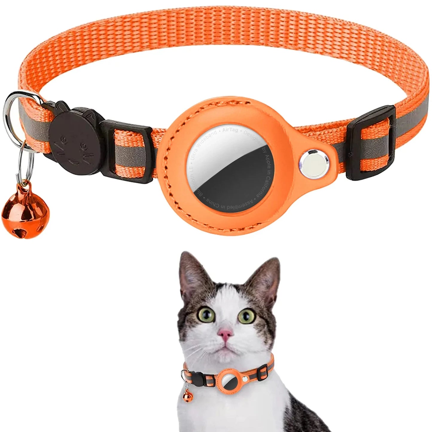 Reflektierendes AirTag-Katzenhalsband mit Sicherheitsschnalle & wasserdichtem AirTag-Halter