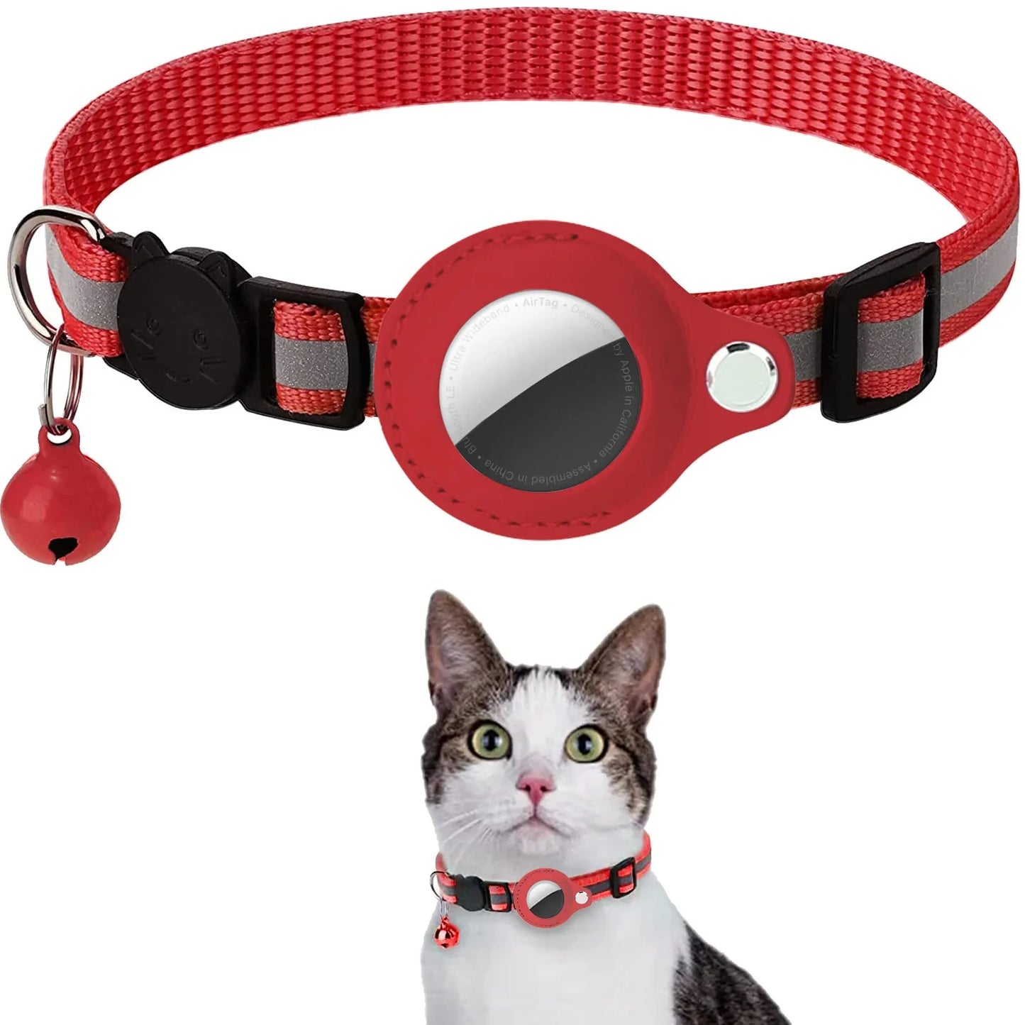 Reflektierendes AirTag-Katzenhalsband mit Sicherheitsschnalle & wasserdichtem AirTag-Halter